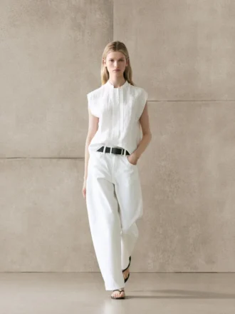 100 % linne, flödande skjorta med knappdetaljer