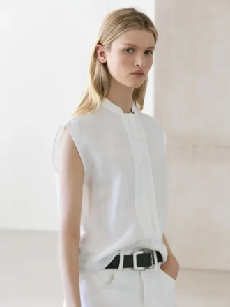 100 % linne, flödande skjorta med knappdetaljer