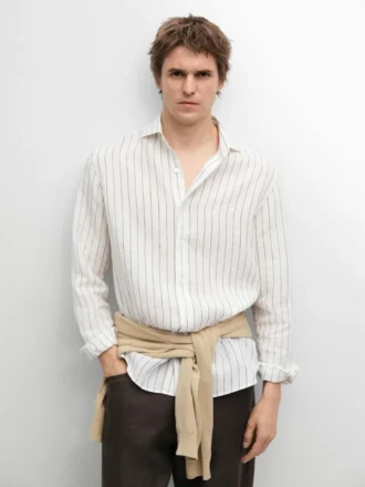 100 % linne, randig skjorta