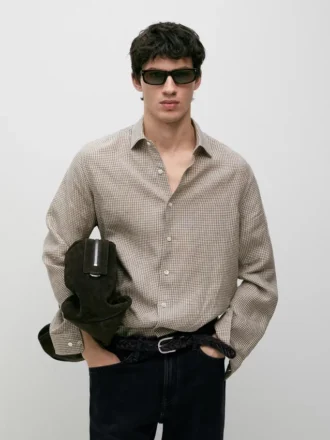 100 % linne, rutig skjorta