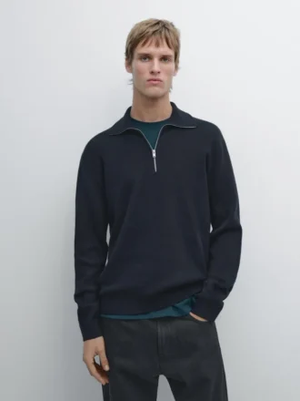 Bomullströja med hög hals och dragkedja