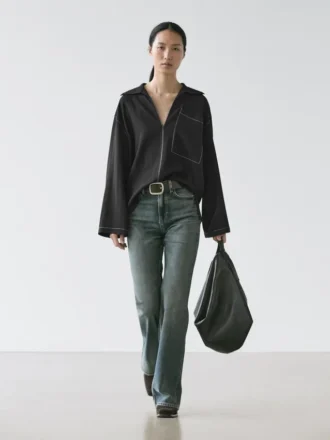 Flödande overshirt i ullblandning med fickdetaljer