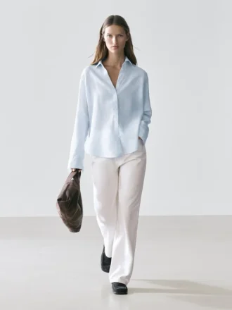 Flödande randig skjorta i 100 % linne