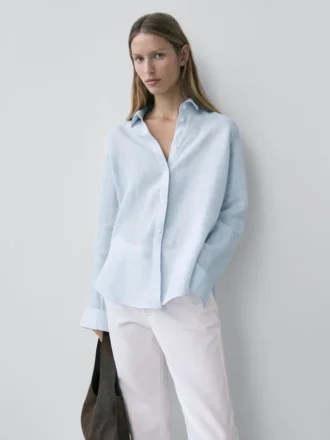 Flödande randig skjorta i 100 % linne