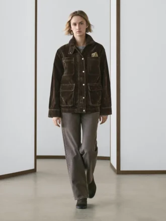 Flockad denimjacka med krage