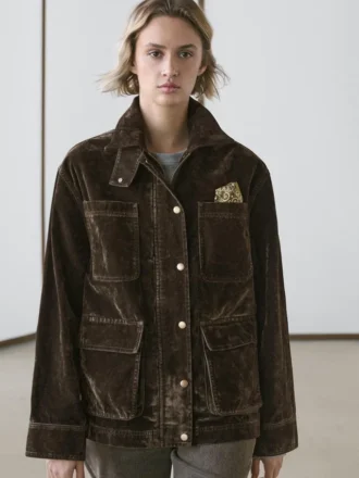 Flockad denimjacka med krage