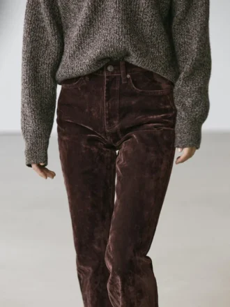 Högmidjade flockade bootcut-jeans