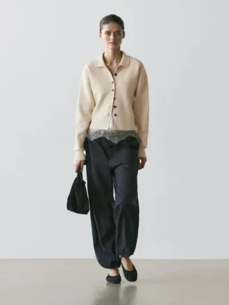 Kofta med pikétröjkrage i bomullstrik