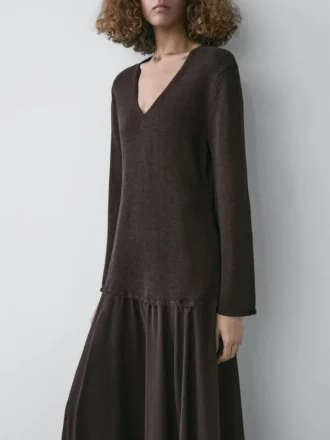 Kontrastfärgad klänning i bomullsblandning