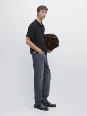 Kortärmad pikétröja i texturerat stickat tyg