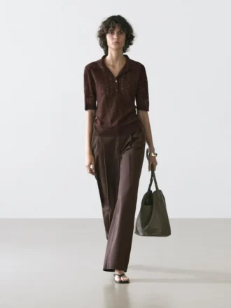 Kortärmad pikétröja i ullblandning