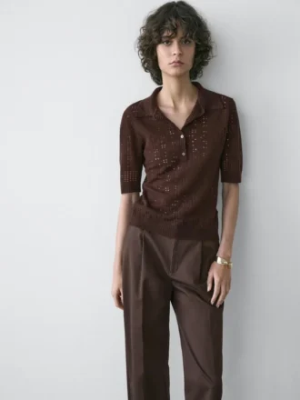 Kortärmad pikétröja i ullblandning