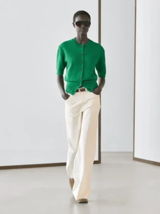 Kortärmad stickad kofta i bomullsblandning