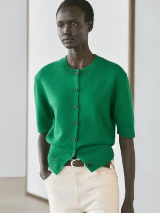 Kortärmad stickad kofta i bomullsblandning