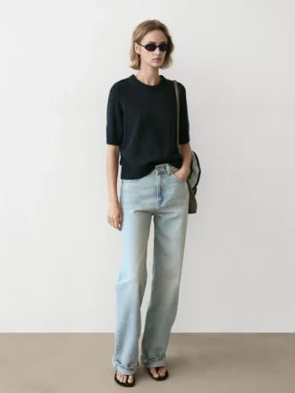 Kortärmad stickad tröja