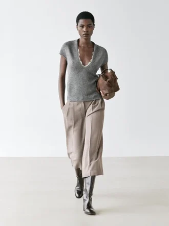 Kortärmad stickad tröja med spets