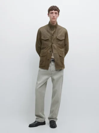 Läderjacka i getskinn med sliten effekt