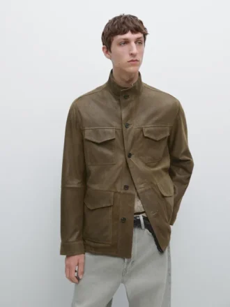 Läderjacka i getskinn med sliten effekt