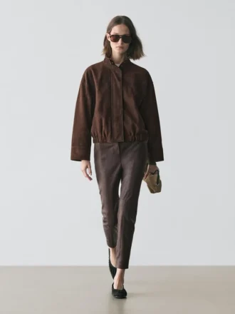 Leggings i nappaläder med elastiska detaljer