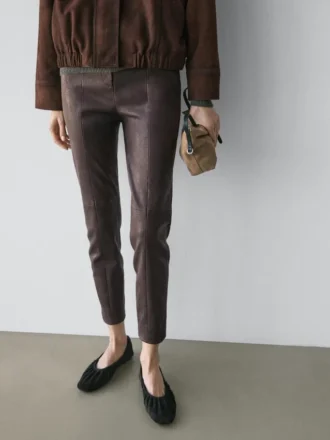 Leggings i nappaläder med elastiska detaljer