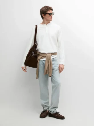 Långärmad T-shirt med henleykrage