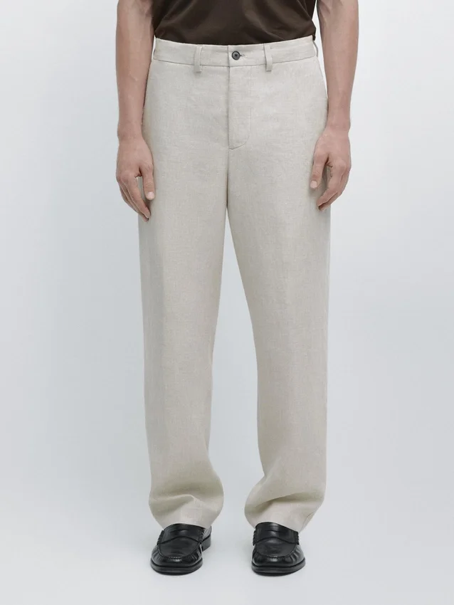 Lätta linnebyxor med fiskbensmönster Lätta linnebyxor med fiskbensmönster