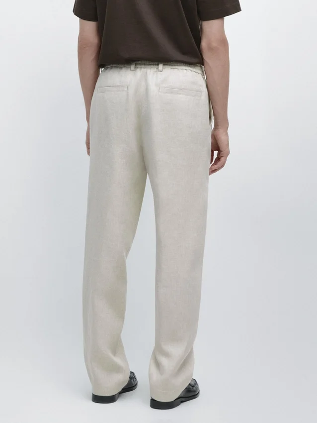 Lätta linnebyxor med fiskbensmönster Lätta linnebyxor med fiskbensmönster