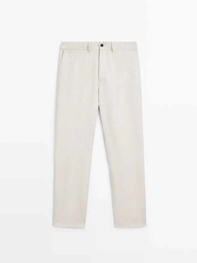 Lätta linnebyxor med fiskbensmönster Lätta linnebyxor med fiskbensmönster