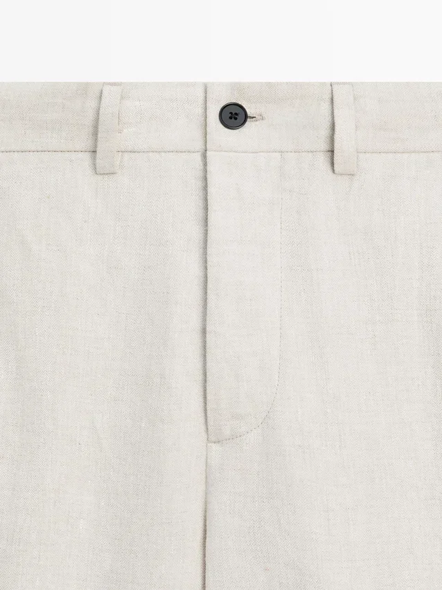 Lätta linnebyxor med fiskbensmönster Lätta linnebyxor med fiskbensmönster