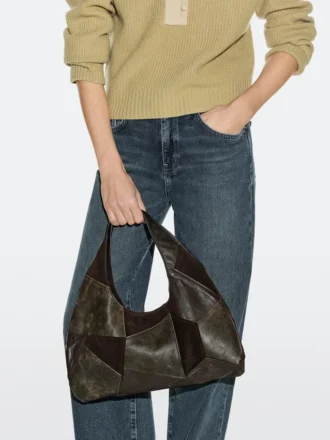 Medelstor väska i patchwork av mocka