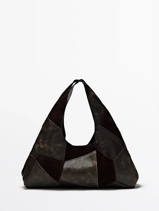 Medelstor väska i patchwork av mocka Medelstor väska i patchwork av mocka