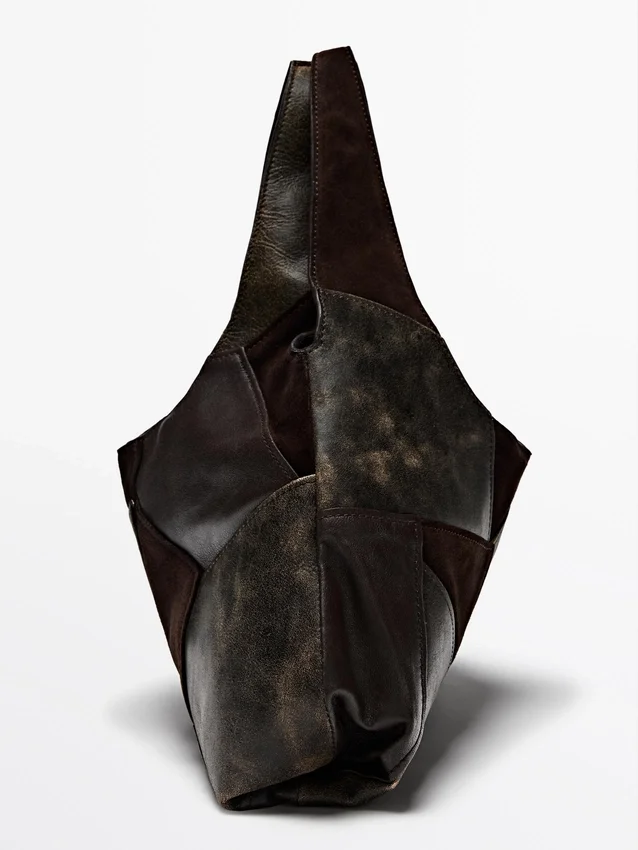 Medelstor väska i patchwork av mocka Medelstor väska i patchwork av mocka