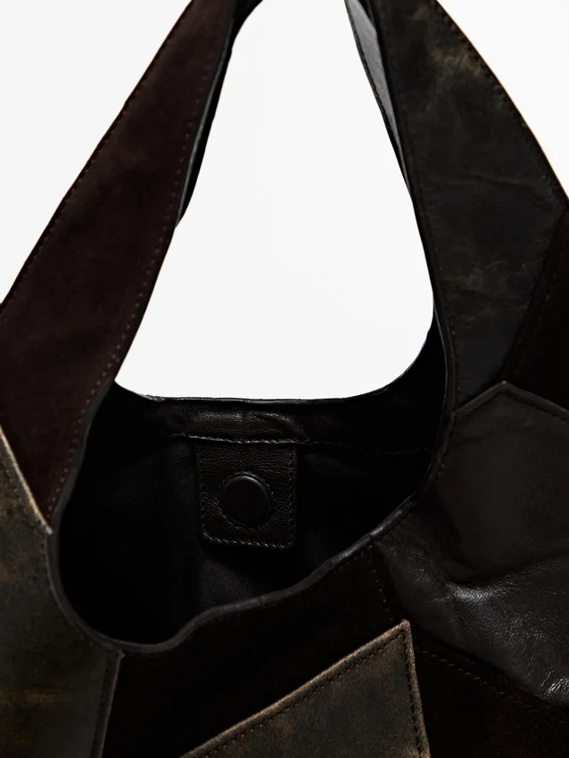 Medelstor väska i patchwork av mocka Medelstor väska i patchwork av mocka