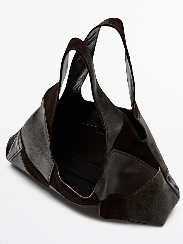 Medelstor väska i patchwork av mocka Medelstor väska i patchwork av mocka