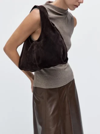 Medium damväska i spaltat läder