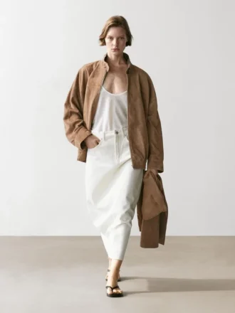 Midi-kjol i denim med tunn passform