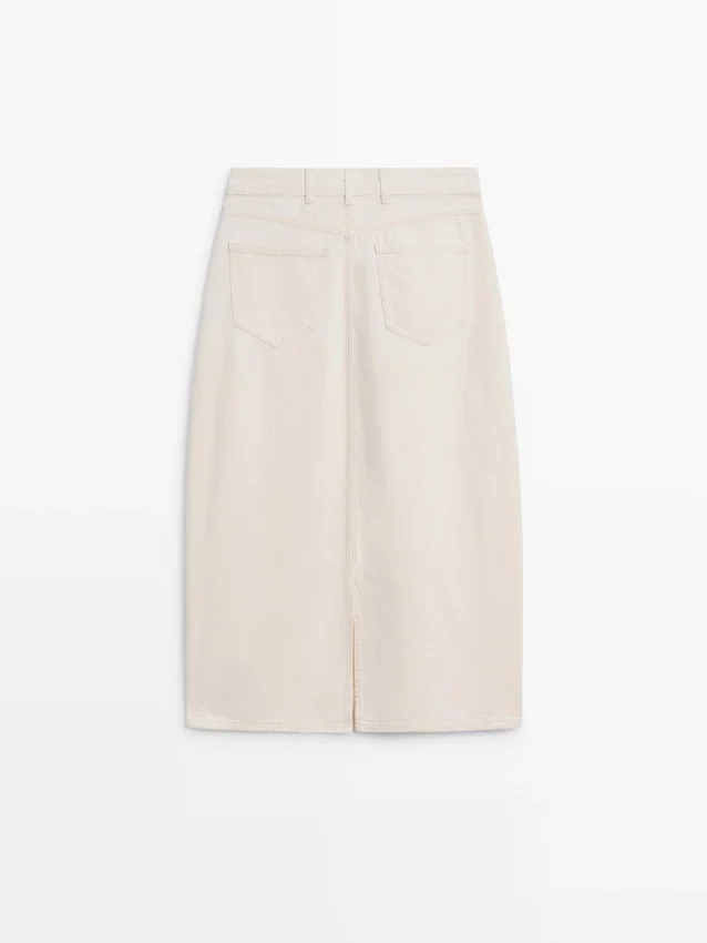 Midi-kjol i denim med tunn passform Midi-kjol i denim med tunn passform