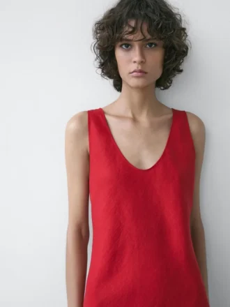 Midi-klänning i linne med band