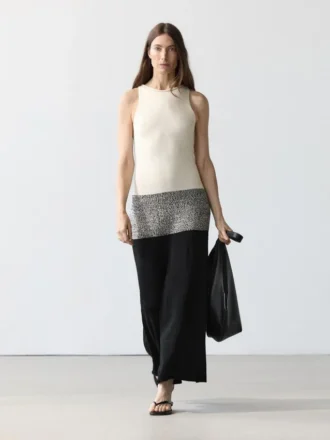 Midiklänning i 100 % bomull med kontraststickning