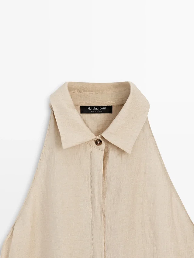 Midiklänning i linneblandning med pikétröjkrage Midiklänning i linneblandning med pikétröjkrage