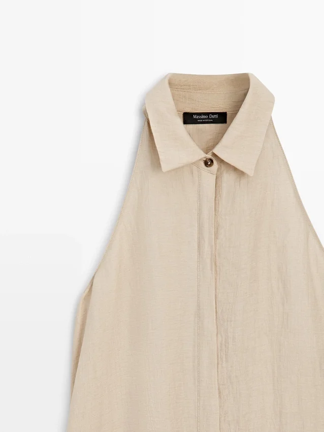 Midiklänning i linneblandning med pikétröjkrage Midiklänning i linneblandning med pikétröjkrage