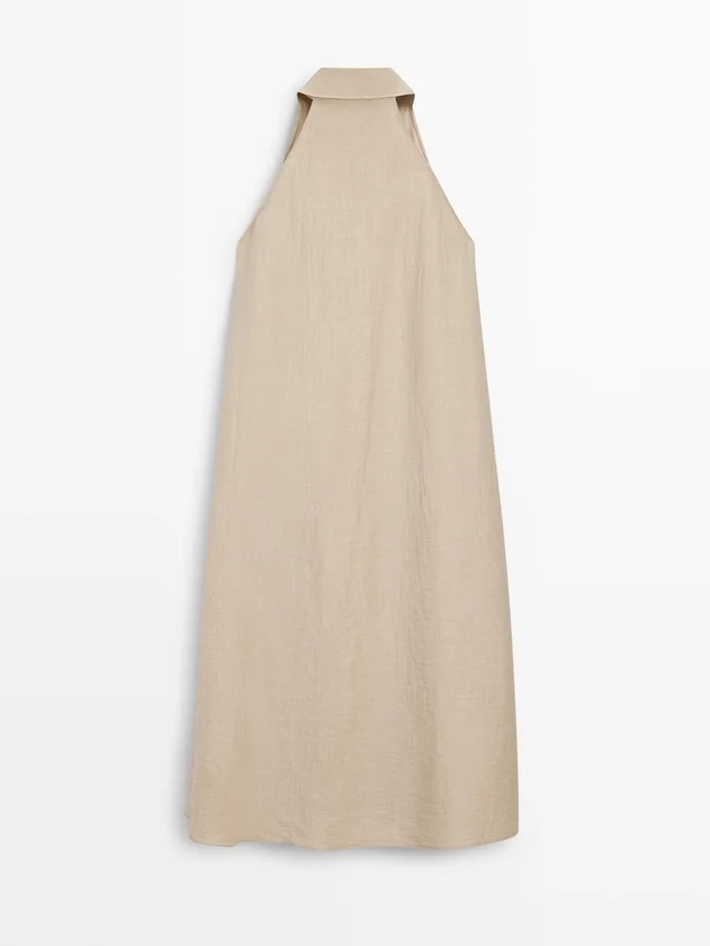 Midiklänning i linneblandning med pikétröjkrage Midiklänning i linneblandning med pikétröjkrage