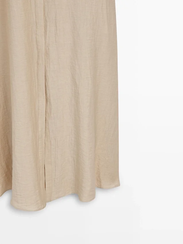 Midiklänning i linneblandning med pikétröjkrage Midiklänning i linneblandning med pikétröjkrage