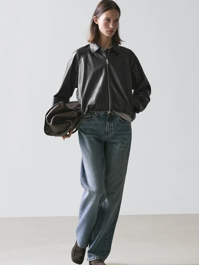 Oversize-jacka i nappaläder Oversize-jacka i nappaläder