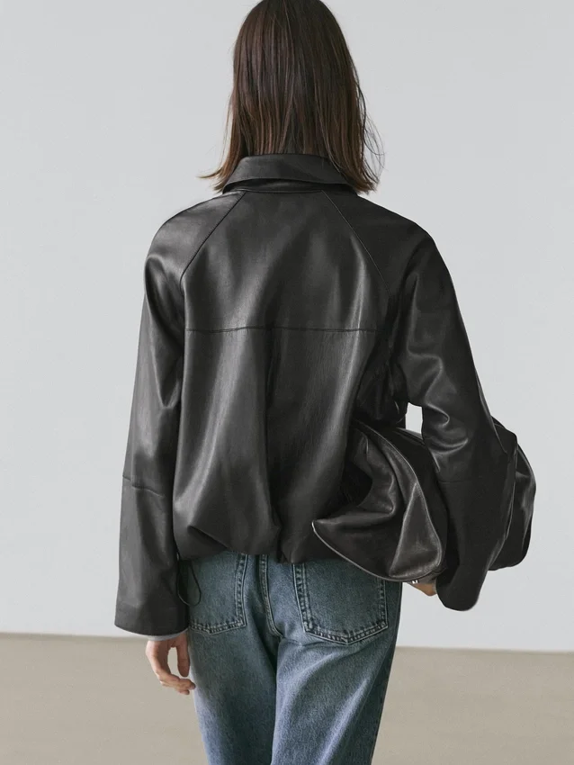 Oversize-jacka i nappaläder Oversize-jacka i nappaläder