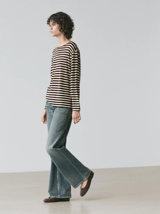 Oversize-T-shirt med långa ärmar och ränder Oversize-T-shirt med långa ärmar och ränder