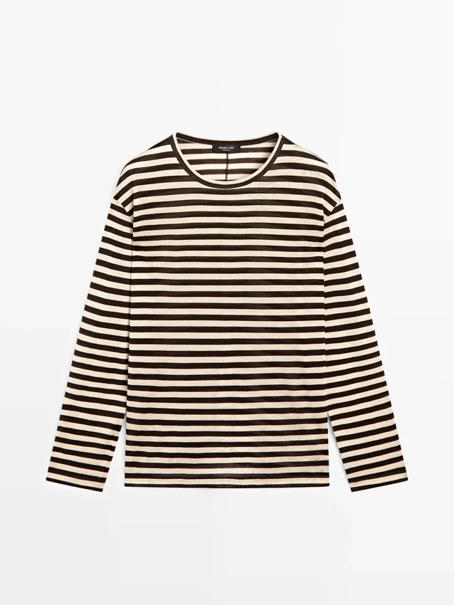 Oversize-T-shirt med långa ärmar och ränder Oversize-T-shirt med långa ärmar och ränder