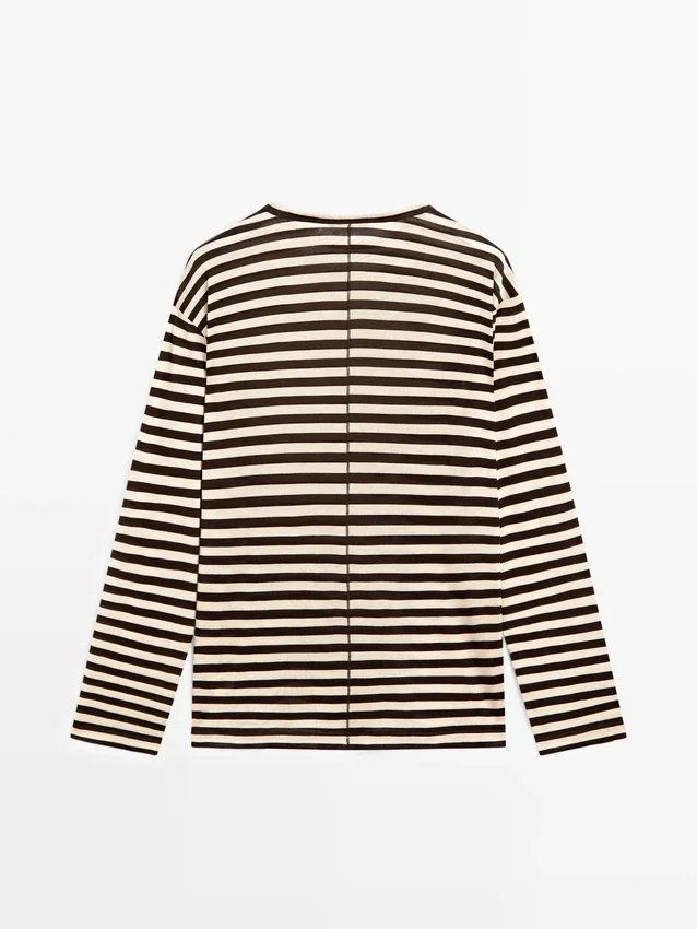 Oversize-T-shirt med långa ärmar och ränder Oversize-T-shirt med långa ärmar och ränder