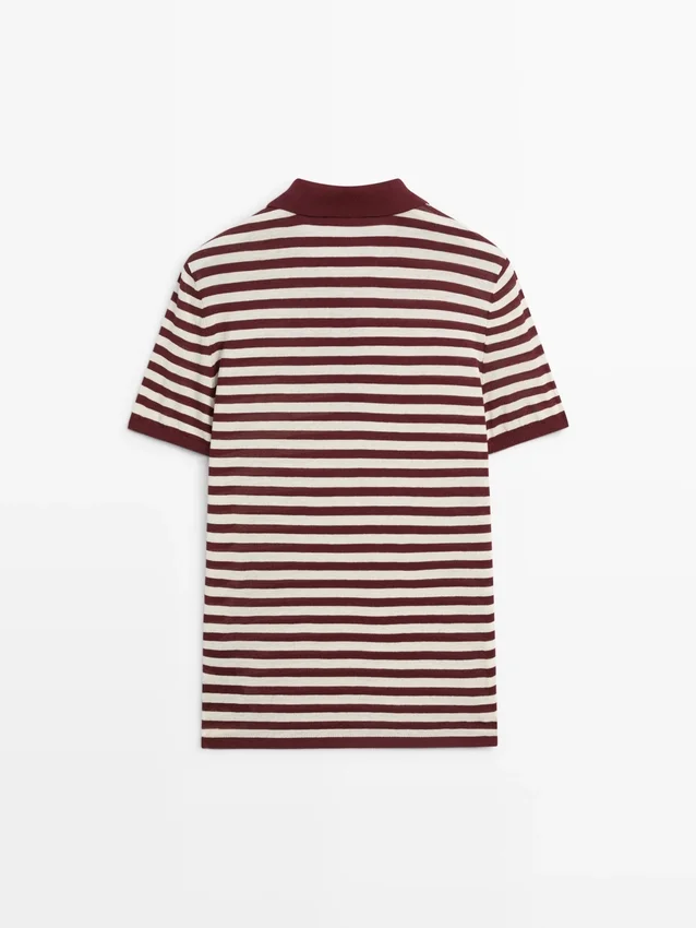 Pikétröja i bomull med randiga detaljer Pikétröja i bomull med randiga detaljer