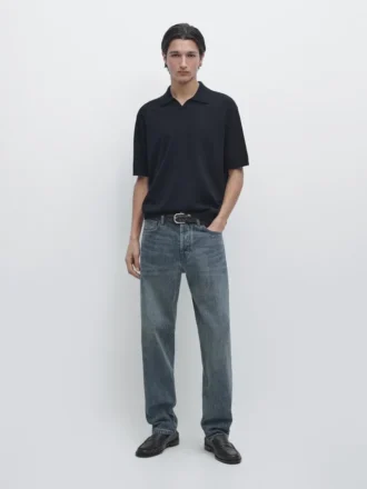 Pikétröja i bomullsblandad stickad tröja